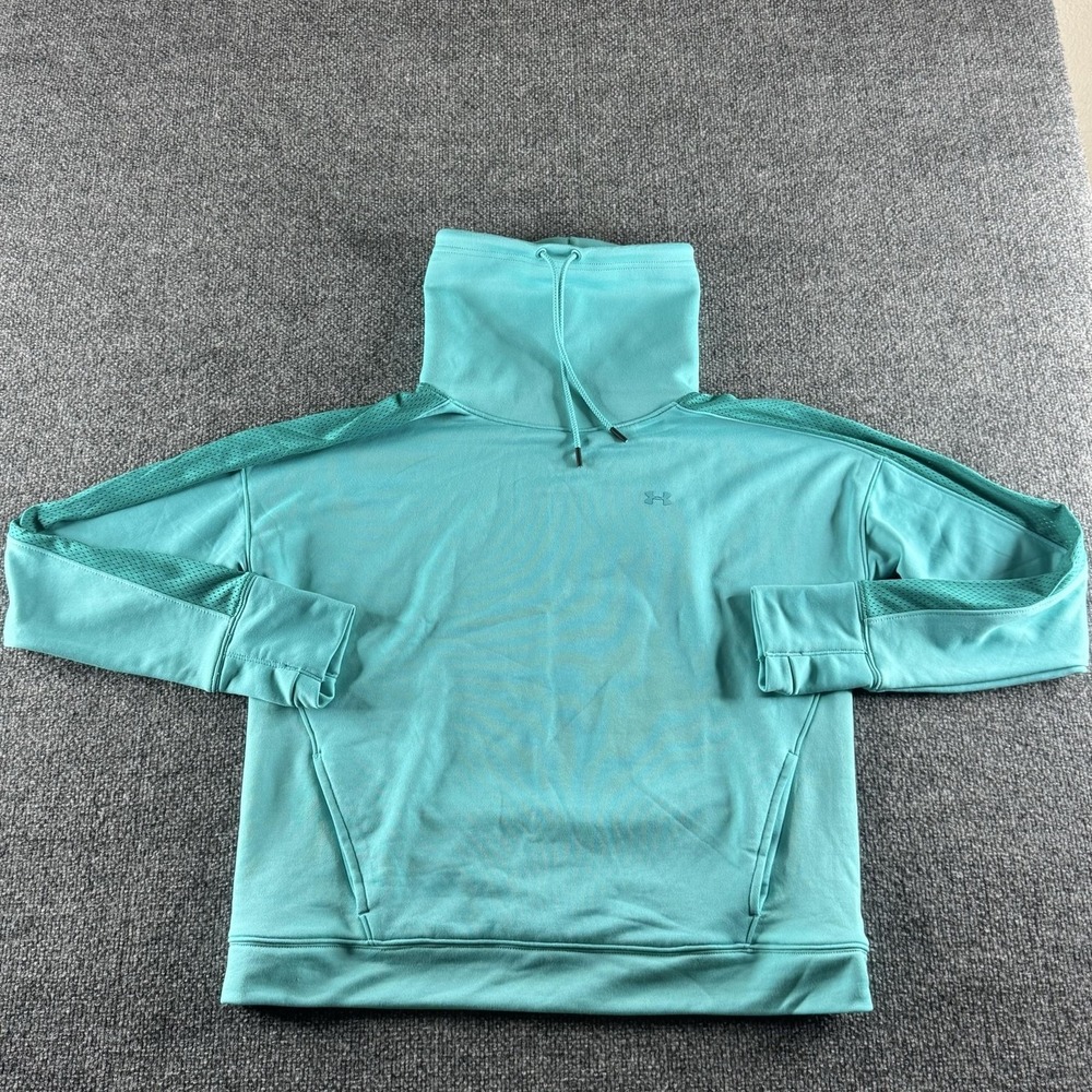 Under Armour Sweatshirt Womens L Teal Funnel Neck Pullover Raglan Logo Athletic
